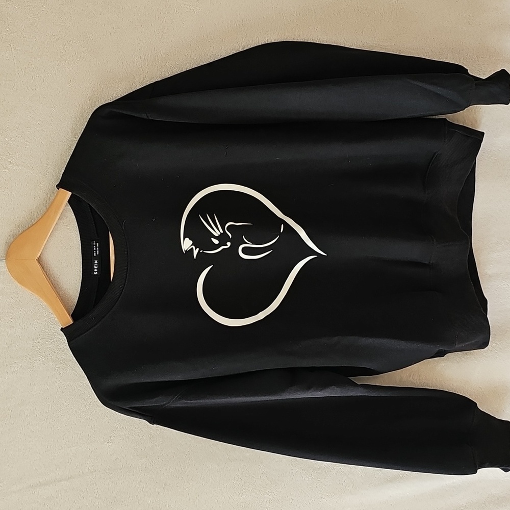 Cat Lover Black & White Kitty Heart Lightweight Sweatshirt M